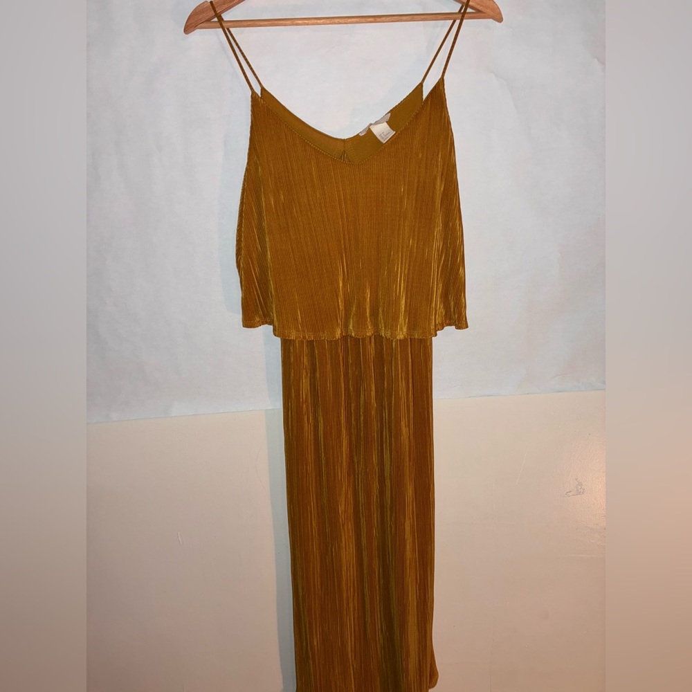 H&M Mustard Gold Pleated Maxi Dress